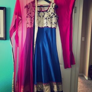 Pink Blue and Gold Indian Dress Anarkali